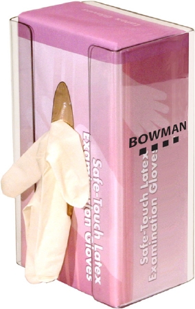 Dispenser Glove Box Holder Single with Flexible Springs Horizontal or Vertical Mounted 1-Box Capacity Clear 3-3/4 X 5-1/2 X 10 Inch Plastic (1/EA 12/CS) by Bowman Dispensers  ID GP-013